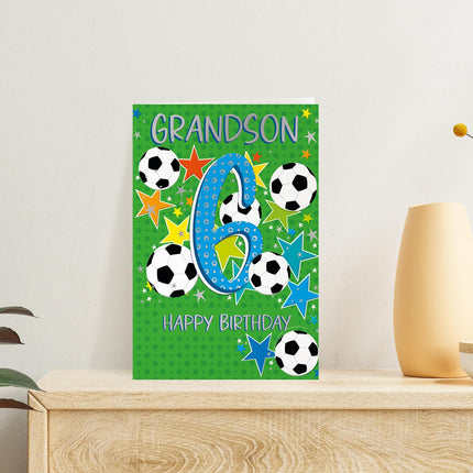 6th Birthday Card for Grandson, Football Star Design