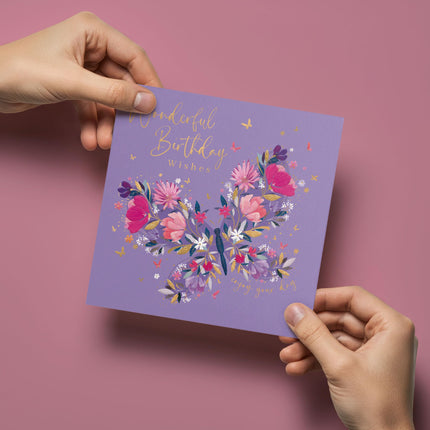 Birthday Card for Women - Pretty Floral Butterfly Design - Embossed Gold Foil Finish - Premium Special Birthday Greeting Card with Envelope for Her