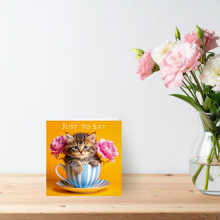 Blank Notecards Pack of 6, Cute Teacup Kitten