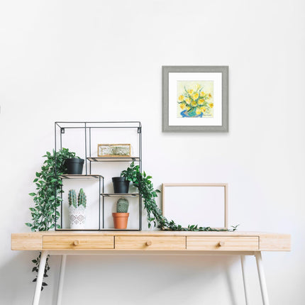 Flowers Framed Print Wall Art - Floral Themed Home Decor - Emma Burnett Artwork - Ready to Hang 'Yellow Tulips' Painting - 29 x 29 cm