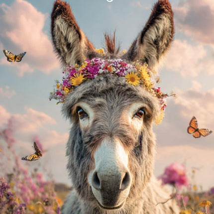 Birthday Card for Her, Cute Donkey & Flower Crown Design