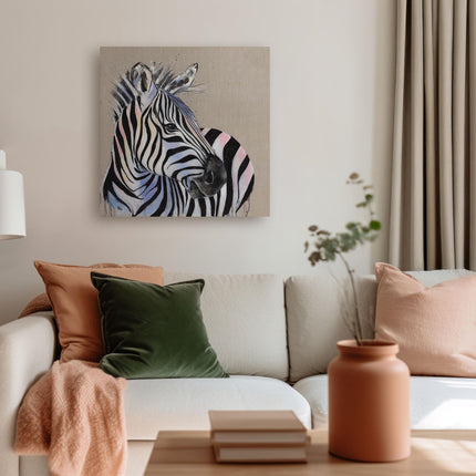 Zebra Canvas Print Wall Art - Artistic 'Zebadee' by Louise Luton - African Animal Themed Artwork - Ready to Hang Home Décor - 40 x 40cm