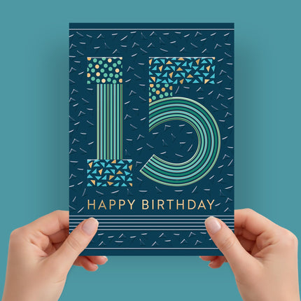 15th Birthday Card for Boys, Modern Geometric Design