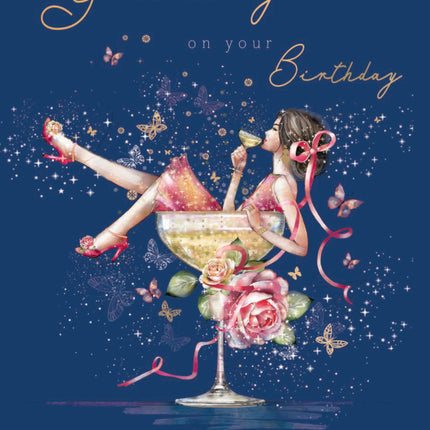 Birthday Card for Granddaughter - Pretty Floral Cocktail Design - Premium Greeting Card with Envelope