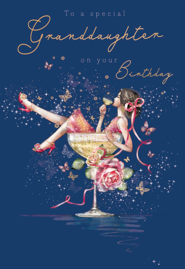 Birthday Card for Granddaughter - Pretty Floral Cocktail Design - Premium Greeting Card with Envelope