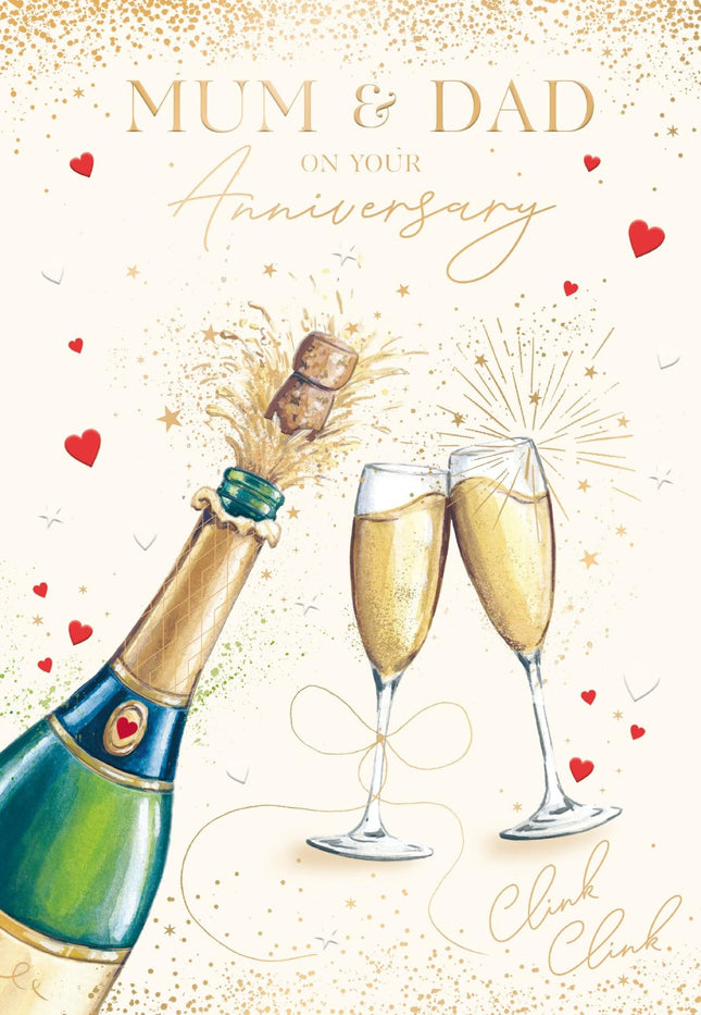 Anniversary Card for Mum and Dad, Champagne Celebration Design