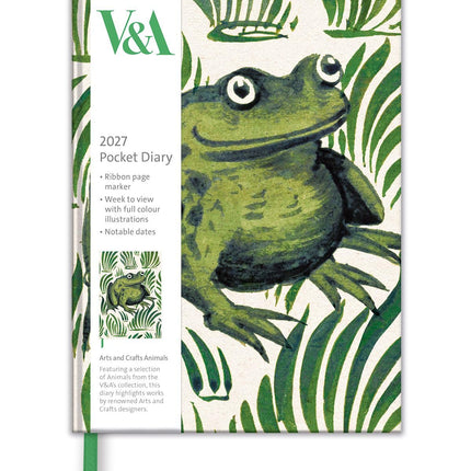 2027 A6 Diary - Week to View Compact Pocket Diary - Animal Design - UK Planner with Ribbon Bookmark - V&A Collection