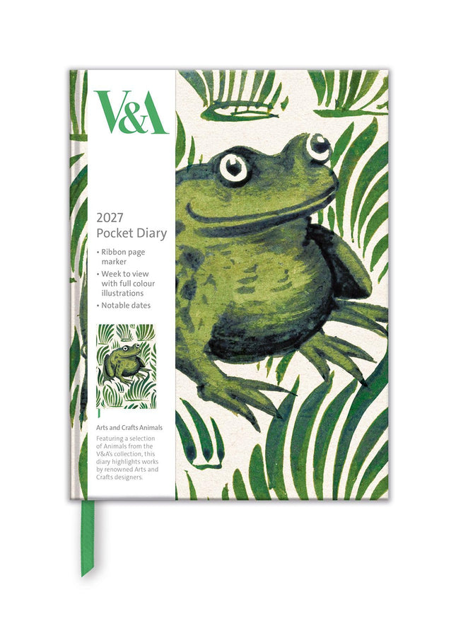 2027 A6 Diary - Week to View Compact Pocket Diary - Animal Design - UK Planner with Ribbon Bookmark - V&A Collection
