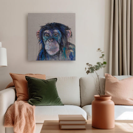 Artistic Chimpanzee Canvas Wall Art - 'Charlie' Painting by Louise Luton - Animal Themed Artwork - Ready to Hang Home Décor - 40 x 40cm