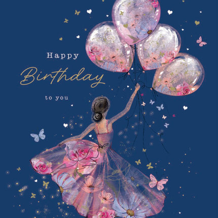 Birthday Card for Granddaughter - Pretty Girl & Floral Balloons Design - Premium Greeting Card with Envelope