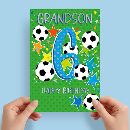 6th Birthday Card for Grandson, Football Star Design