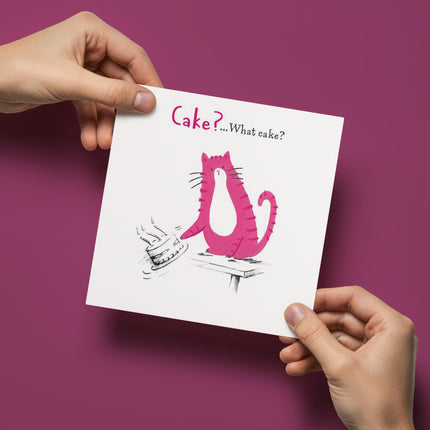 Funny Birthday Card for Women - Amusing Cat & Cake Joke - Premium Greeting Card with Envelope