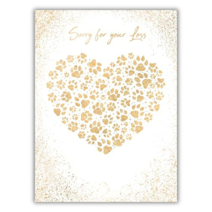 Pet Loss Sympathy Card - Paw Print Heart Design - Embossed Foil Finish - Thoughtful Condolence Card for Loss of a Dog or Cat