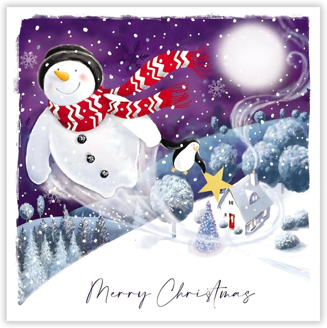 Charity Christmas Cards - Pack of 10 Premium Christmas Greeting Cards with Envelopes - Festive Snowman & Penguin - Supporting UK Charities