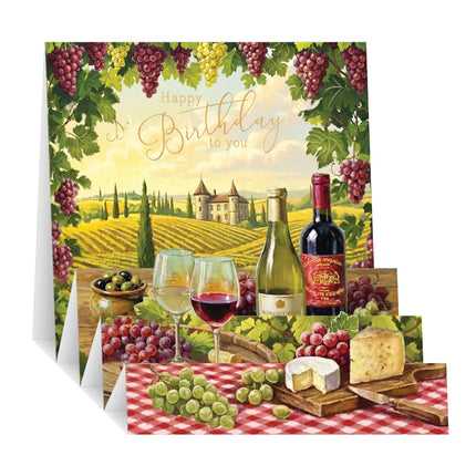 3D Pop Up Birthday Card for Him, Cheese & Wine Design