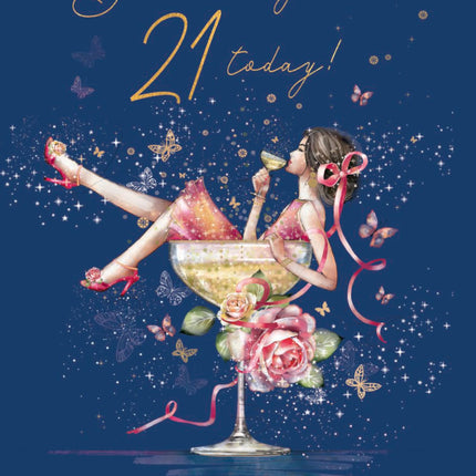 21st Birthday Card for Granddaughter - Age 21 Pretty Floral Cocktail Design - Premium Greeting Card with Envelope