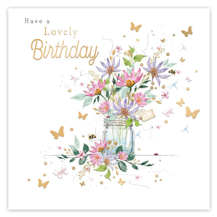 Birthday Card for Her, Floral Bouquet & Bees