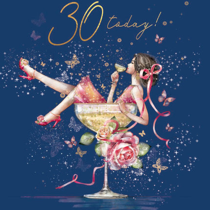 30th Birthday Card for Daughter - Age 30 Pretty Floral Cocktail Design - Premium Greeting Card with Envelope