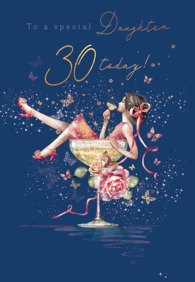 30th Birthday Card for Daughter - Age 30 Pretty Floral Cocktail Design - Premium Greeting Card with Envelope