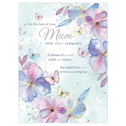 Sorry for the Loss of Your Mum Card - Delicate Floral Design & Sentimental Verse - Embossed Foil Finish - Deepest Sympathy Premium Greeting Card with Envelope - Eco-Friendly & Recyclable
