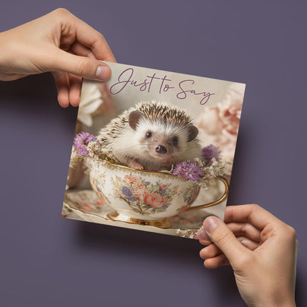 Blank Notecards Pack of 6 - Cute Hedgehog & Teacup Design - Premium Greeting Cards Multipack with Envelopes - Suitable for Birthday, Thank You & Other Occasions
