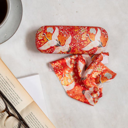 Hard Shell Glasses Case - Kimono Cranes Vibrant Bird Design - Luxury Reading Accessory