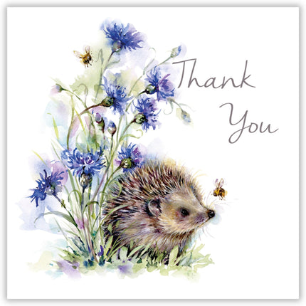 Thank You Cards Pack of 6 Hedgehog and Bee in Wildflowers Artistic Floral Design - Eco-Friendly Cards Multipack with Envelopes