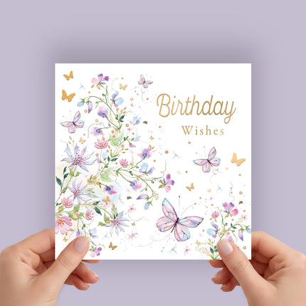 Birthday Card for Her, Lilac Butterflies & Flowers