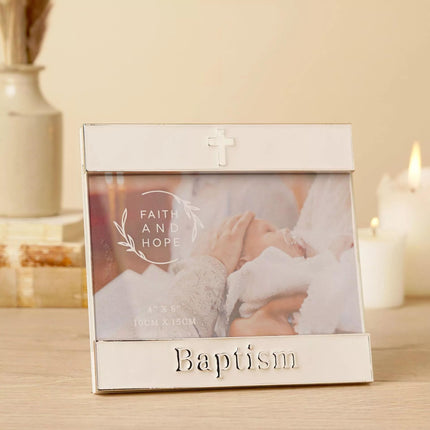 Widdop & Co. Baptism Photo Frame - Religious Silver Plated & Enamel Picture Frame Gift for Baby Boys & Girls - Baptism Keepsake Decoration