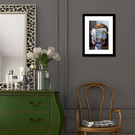 'Dog Gone Funny' by Lucia Hefferman Dog on the Toilet Framed Wall Art - 43.5 x 33.5 cm Ready to Hang Artwork Print for Home Decor - Pictures, Paintings & Prints for Living Room, Bedroom, Kitchen