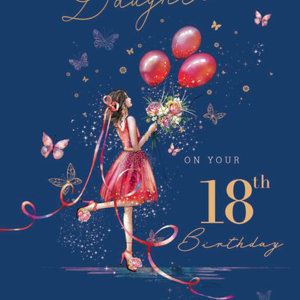 18th Birthday Card for Daughter - Age 18 Elegant Girl & Floral Butterfly Design - Premium Greeting Card with Envelope