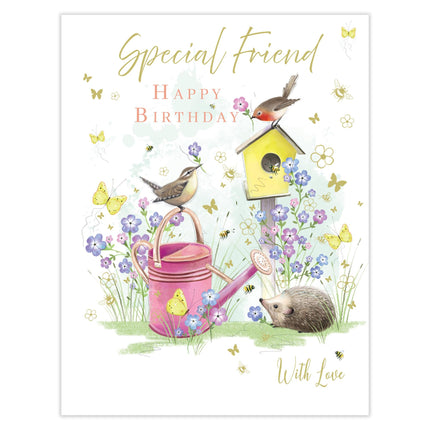 Birthday Card for Special Friend - Cute Animals & Floral Garden Design - Premium Greeting Card for Her with Envelope