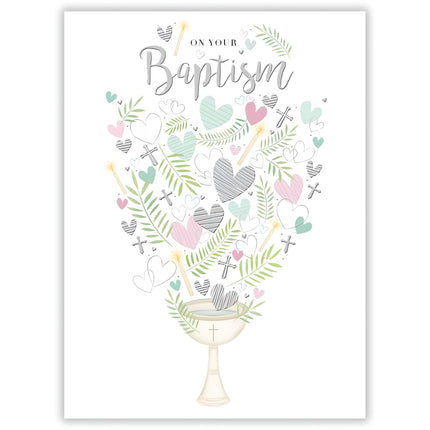 Baptism Congratulations Card - Cross & Candles Design - Religious Greeting Card with Envelope