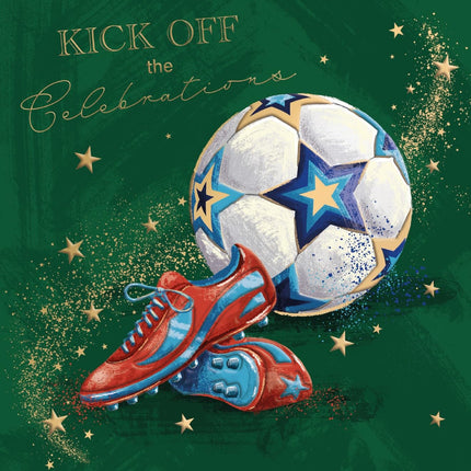 Birthday Card for Men or Boys - Sporty Football Design - Embossed Gold Foil Finish - Premium Greeting Card with Envelope