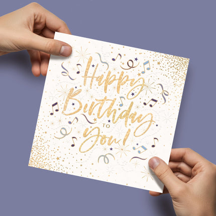 Birthday Card for Men - Contemporary Music Notes & Stars - Premium Happy Birthday Greeting Card with Envelope