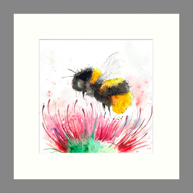 Bumble Bee Framed Print - Bee Painting by Sarah Reilly - Contemporary Animal Themed Artwork - 33.5 x 33.5 cm