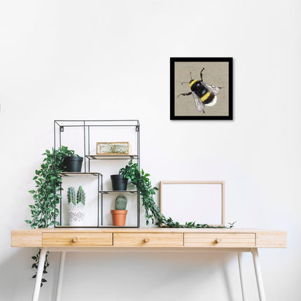 Bee Framed Print Wall Art - 'Mr Bumbles the Bumblebee' by Louise Luton - Contemporary Wildlife Artwork -Ready to Hang Black Frame - 33 x 33cm