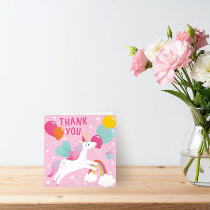 Thank You Cards Pack of 6 for Girls, Unicorn & Rainbow