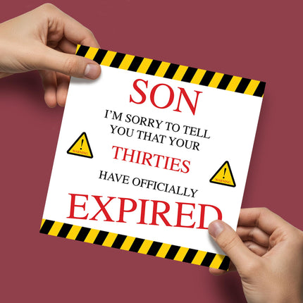Funny 40th Birthday Card for Son - Age 40 - Your Thirties Have Expired Banter Joke - Milestone Premium Greeting Card with Envelope