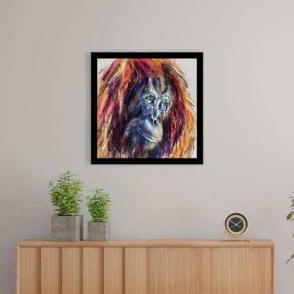 Orangutan Canvas Print Wall Art - Animal Themed Home Decor - Louise Luton Artwork - Ready to Hang 'Ruby' Painting - 43.5 x 43.5 cm