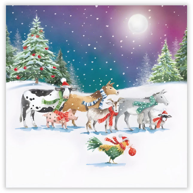 Charity Christmas Cards Pack of 10 - Charity Christmas Cards with Farm Animals in the Snow Design - Eco-Friendly Xmas Cards Multipack with Envelopes