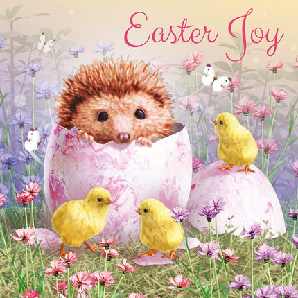 Cute Easter Greeting Cards Pack of 6 - Easter Cards with Hedgehog and Chicks Design - General Multipack for Family, Friends and Children - 127 x 127mm