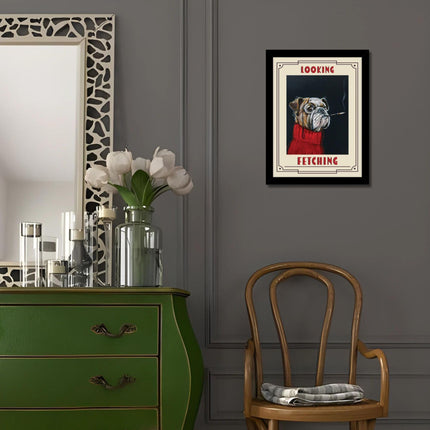 'Looking Fetching' by Victoria Coleman Bulldog Dog Framed Wall Art - 43.5 x 33.5 cm Ready to Hang Artwork Print for Home Decor - Pictures, Paintings & Prints for Living Room, Bedroom, Kitchen