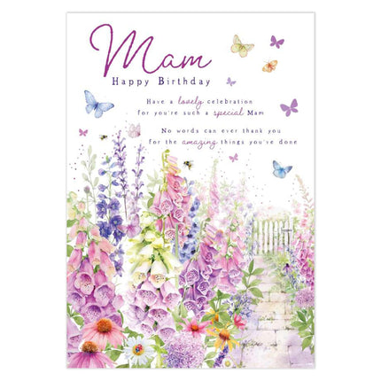 Birthday Card for Mam - Pretty Floral Butterflies Design - Premium Greeting Card with Envelope