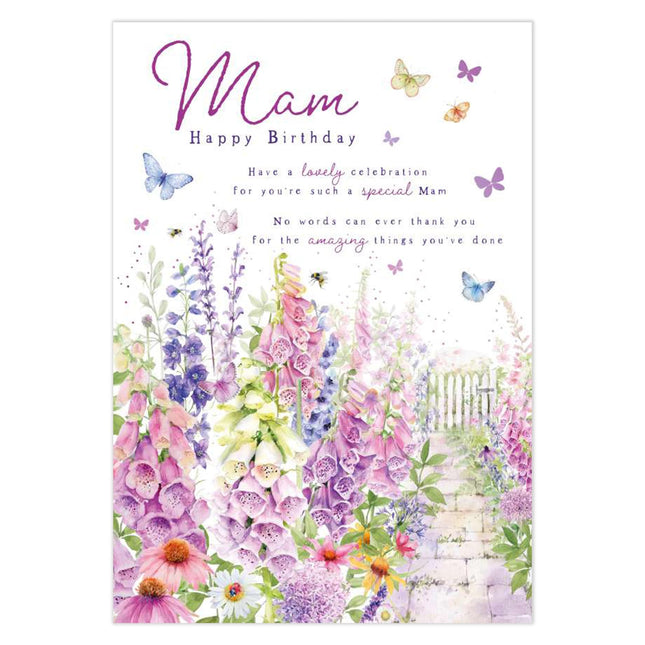 Birthday Card for Mam - Pretty Floral Butterflies Design - Premium Greeting Card with Envelope