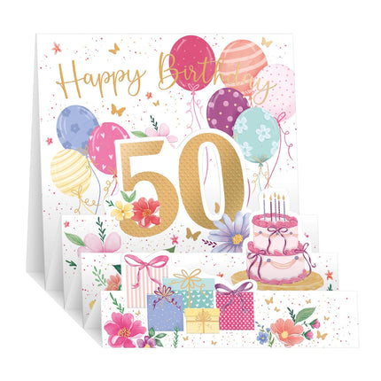 3D Pop Up 50th Birthday Card for Her, Feminine Celebration Design