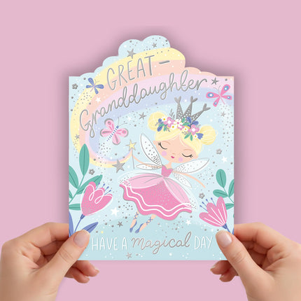Birthday Card for Great Granddaughter - Magical Fairy Princess Design with Embossed Foil Finish & Decorative Edge, Eco-Friendly & Made in the UK