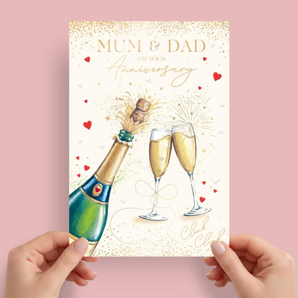 Anniversary Card for Mum and Dad, Champagne Celebration Design