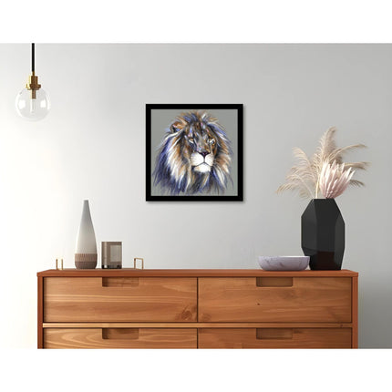 Lion Framed Print Wall Art - 'Leonardo' by Louise Luton - Animal Wildlife Picture - Ready to Hang Home Décor - 43.5 x 43.5 cm