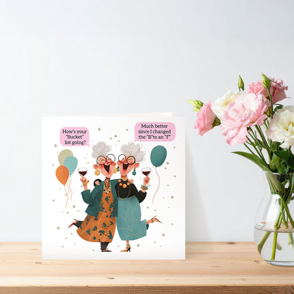 Funny Birthday Card for Women - Amusing Bucket List Joke - Swear Word Premium Greeting Card with Envelope - For Friend, Sister or Female Family Member